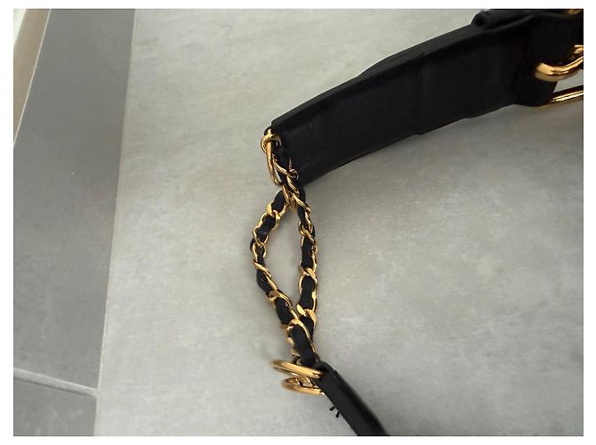 Chanel Boxing Plate Gürtel Schwarz Leder Gold Gold hardware - Ansicht 5
