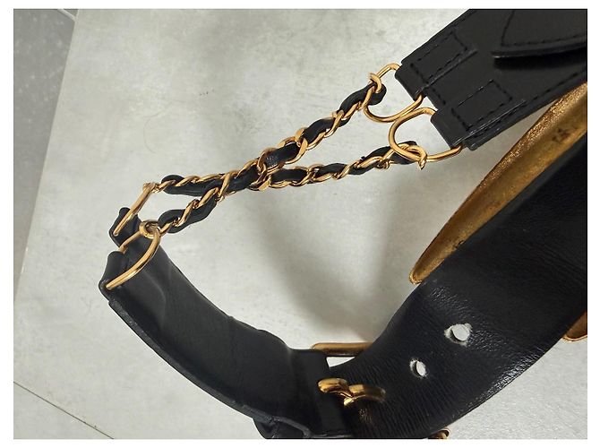 Chanel Boxing Plate Gürtel Schwarz Leder Gold Gold hardware - Ansicht 8