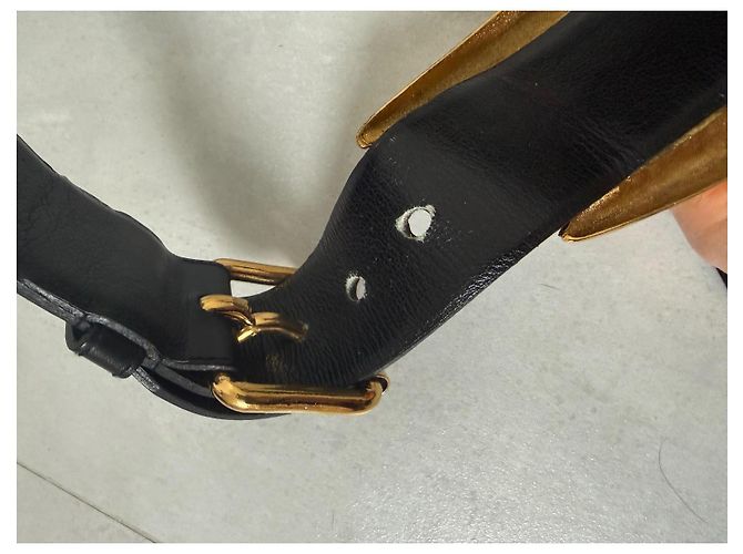 Chanel Boxing Plate Gürtel Schwarz Leder Gold Gold hardware - Ansicht 9