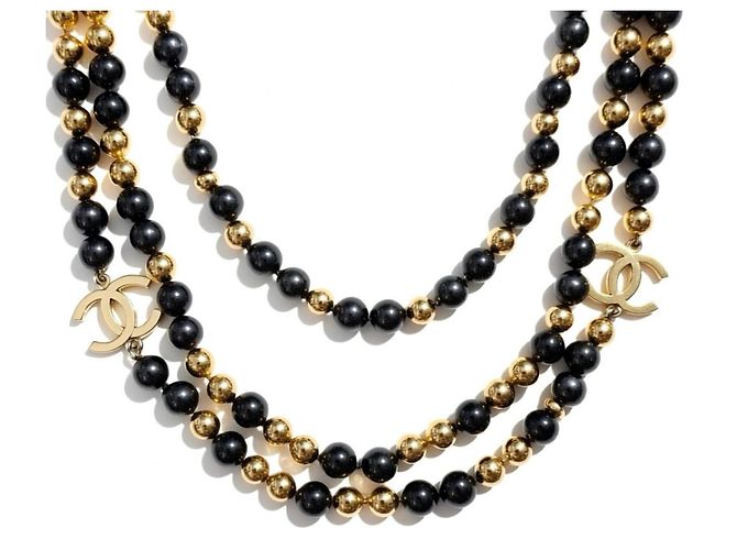 Timeless Collana dichiarativa extra lunga in specchio nero e oro 4 CC a 3 fili Chanel 16S D'oro Gold hardware - vista 4