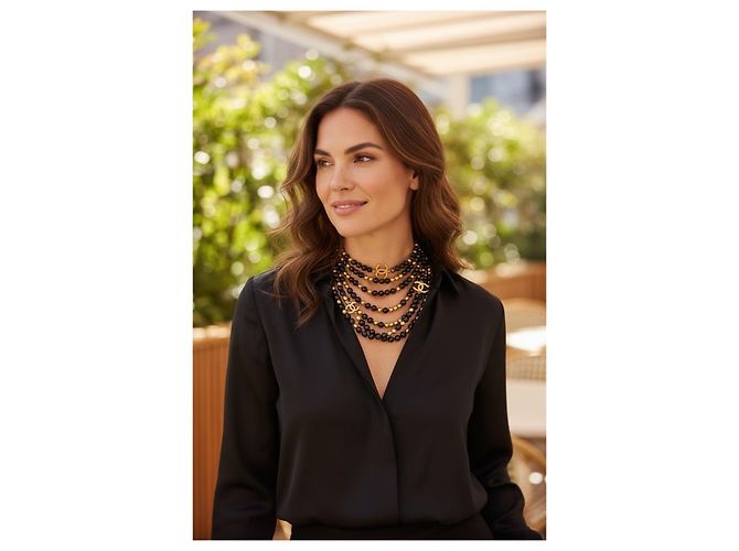 Timeless Collana dichiarativa extra lunga in specchio nero e oro 4 CC a 3 fili Chanel 16S D'oro Gold hardware - vista 6