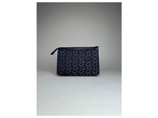 Céline Clutch Vintage Celine Paris Monogramma Blu Navy Bianco - vista 10