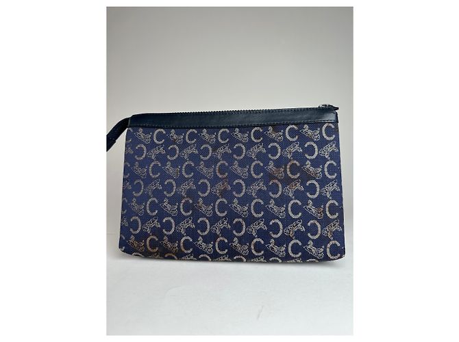 Céline Clutch Vintage Celine Paris Monogramma Blu Navy Bianco - vista 2