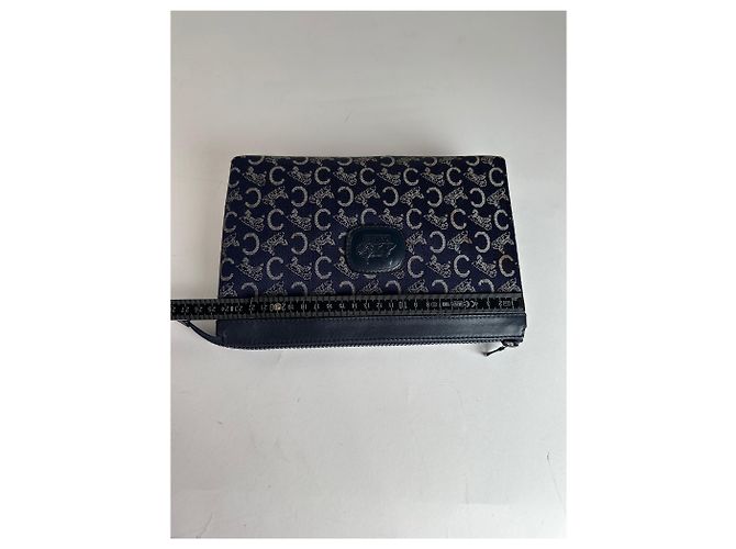 Céline Clutch Vintage Celine Paris Monogramma Blu Navy Bianco - vista 3