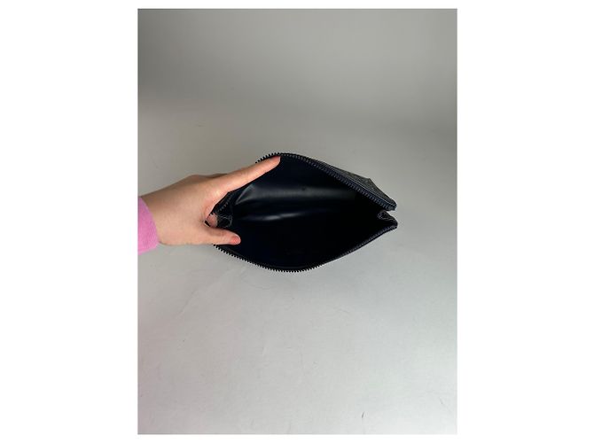 Céline Clutch Vintage Celine Paris Monogramma Blu Navy Bianco - vista 5