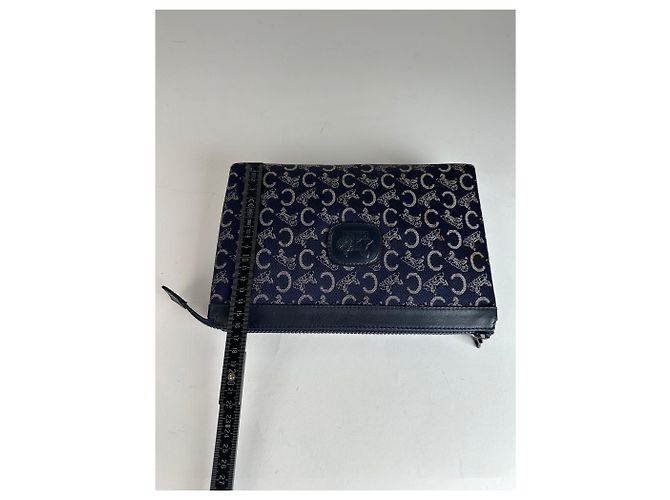 Céline Clutch Vintage Celine Paris Monogramma Blu Navy Bianco - vista 6