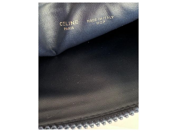 Céline Clutch Vintage Celine Paris Monogramma Blu Navy Bianco - vista 7
