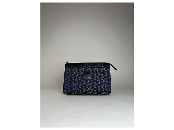 Céline Clutch Vintage Celine Paris Monogramma Blu Navy Bianco - vista 9