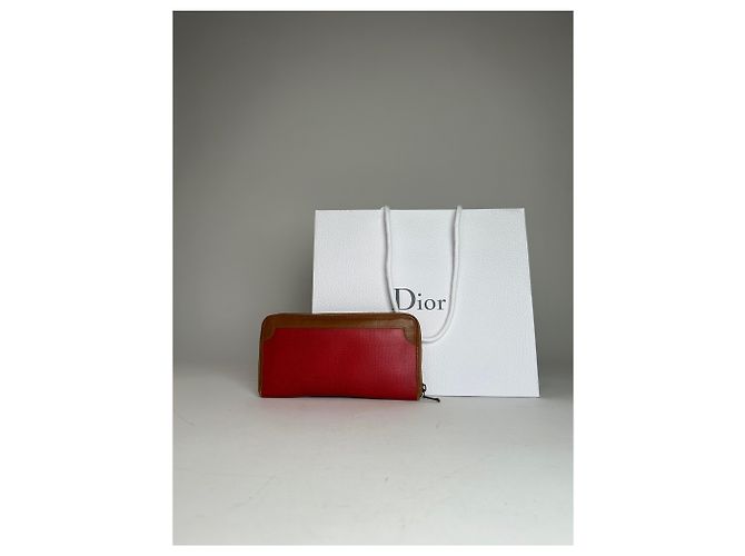 Vintage Dior Long Zippy Wallet Red Brown - view 2