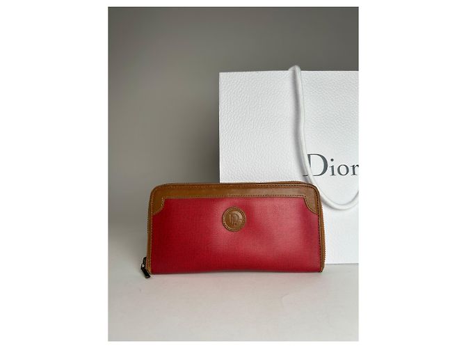 Vintage Dior Long Zippy Wallet Red Brown - view 8