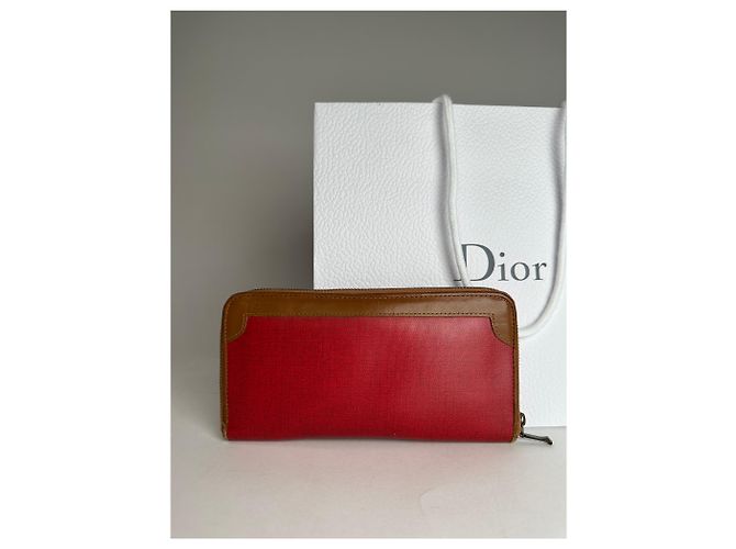 Vintage Dior Long Zippy Wallet Red Brown - view 9