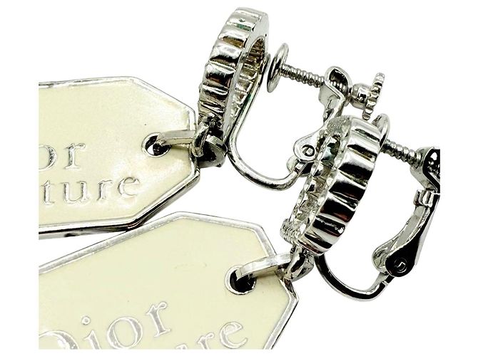 Orecchini in cristallo di strass argento e beige Christian Dior Couture - vista 12