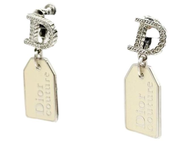 Orecchini in cristallo di strass argento e beige Christian Dior Couture - vista 2