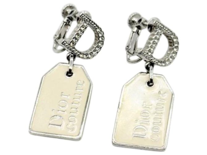 Orecchini in cristallo di strass argento e beige Christian Dior Couture - vista 4