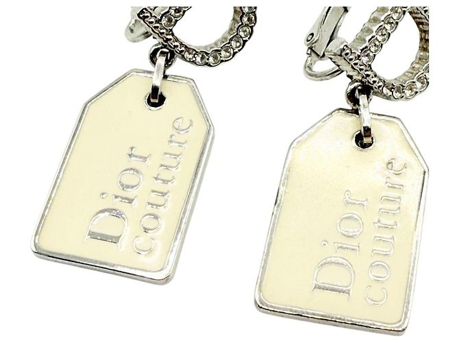 Orecchini in cristallo di strass argento e beige Christian Dior Couture - vista 5