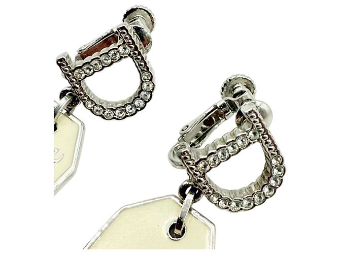Orecchini in cristallo di strass argento e beige Christian Dior Couture - vista 6