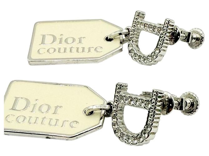 Orecchini in cristallo di strass argento e beige Christian Dior Couture - vista 7