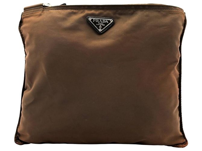 Borsa a tracolla piccola in nylon tessuto logo marrone Prada - vista 2