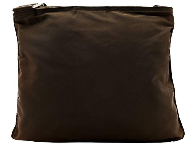 Borsa a tracolla piccola in nylon tessuto logo marrone Prada - vista 3
