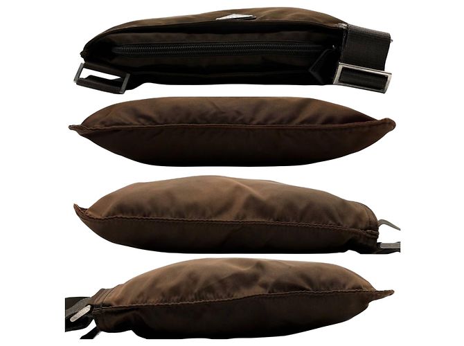 Borsa a tracolla piccola in nylon tessuto logo marrone Prada - vista 5