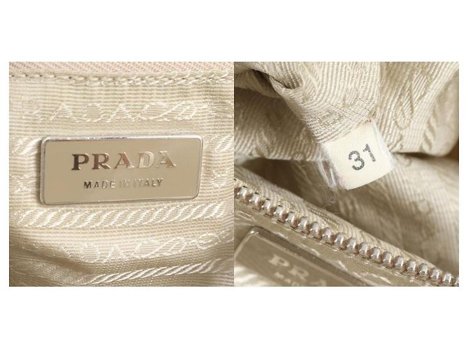 Borsa a spalla in nylon beige crema e pelle di vitello Prada - vista 11