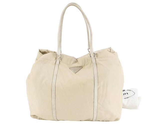 Borsa a spalla in nylon beige crema e pelle di vitello Prada - vista 2