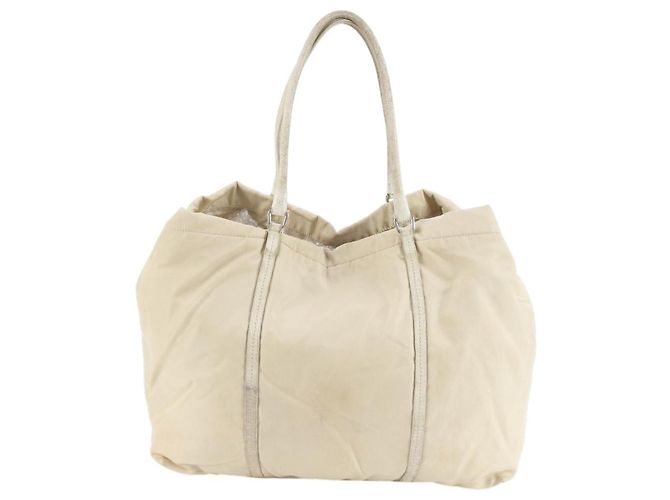 Borsa a spalla in nylon beige crema e pelle di vitello Prada - vista 4
