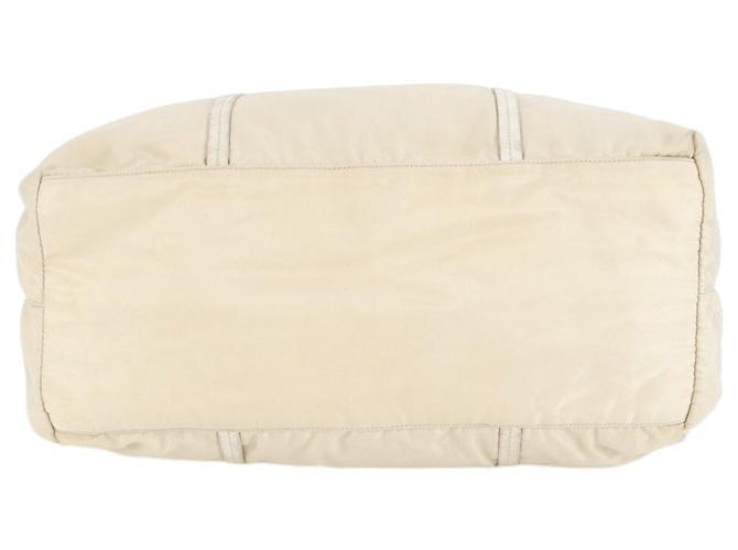 Borsa a spalla in nylon beige crema e pelle di vitello Prada - vista 7