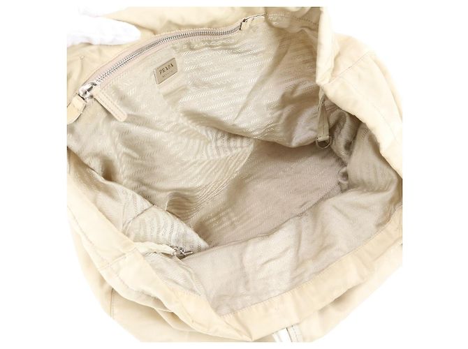 Borsa a spalla in nylon beige crema e pelle di vitello Prada - vista 8