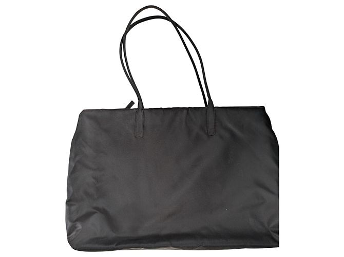 Borsa a spalla in pelle di vitello nera con logo in nylon Prada Nero - vista 3