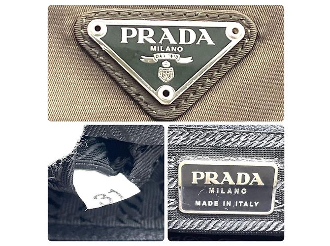 Prada Nylon Tote Schultertasche in khakigrün mit Logo - Ansicht 8