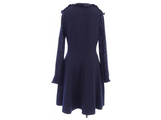Timeless Chanel Seiden-Kaschmir-Kleid Blau Marineblau - Ansicht 2