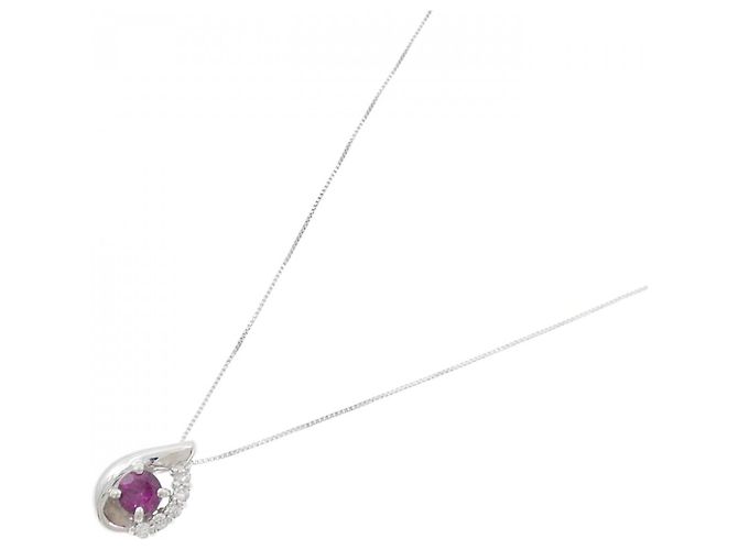 Autre Marque Collana in oro bianco Au750 con granato e diamanti Argento - vista 2