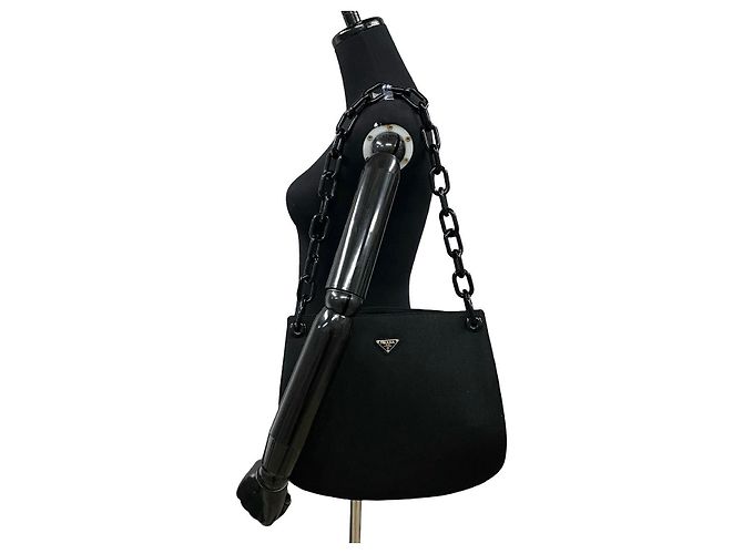 Tote Sac cabas en toile avec logo Triangle Prada Noir - vue 3