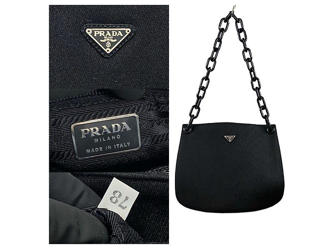 Tote Sac cabas en toile avec logo Triangle Prada Noir - vue 4