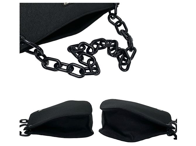 Tote Sac cabas en toile avec logo Triangle Prada Noir - vue 6