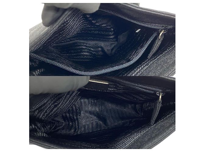 Tote Sac cabas en toile avec logo Triangle Prada Noir - vue 9