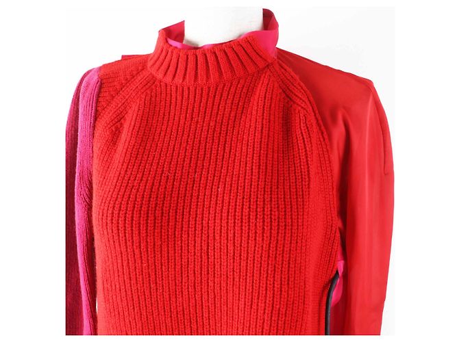 Langarm-Strickbluse aus Wolle und Polyester Sacai 21-05830 Pink Rot - Ansicht 2