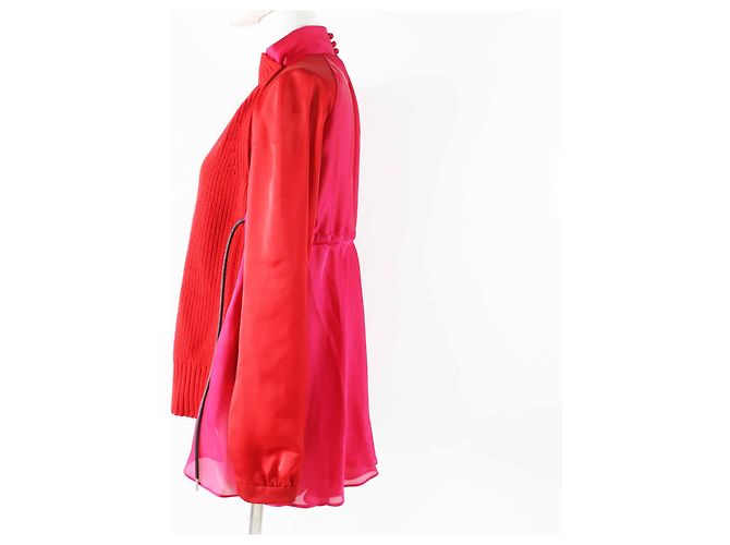 Langarm-Strickbluse aus Wolle und Polyester Sacai 21-05830 Pink Rot - Ansicht 3
