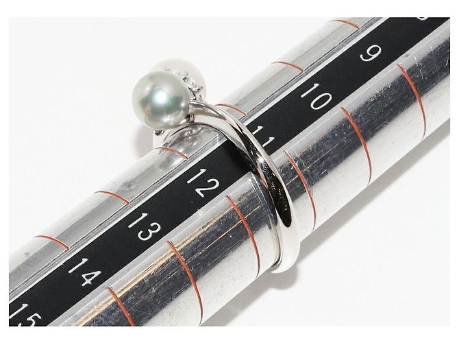 Autre Marque Diamantring mit halb-schwarzer Perle aus Pt900 - Ansicht 2