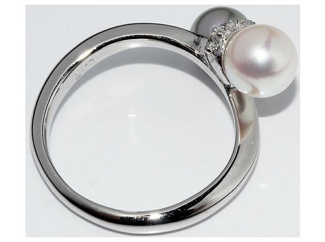 Autre Marque Diamantring mit halb-schwarzer Perle aus Pt900 - Ansicht 3