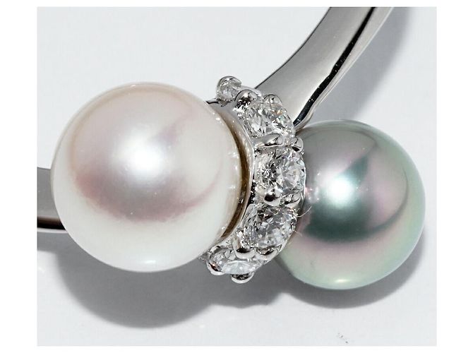 Autre Marque Diamantring mit halb-schwarzer Perle aus Pt900 - Ansicht 5