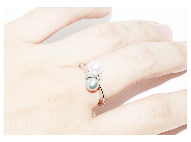 Autre Marque Diamantring mit halb-schwarzer Perle aus Pt900 - Ansicht 6