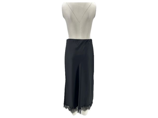 Massimo Dutti Gonna nera in satin e pizzo Nero - vista 2