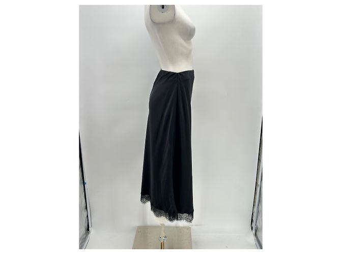 Massimo Dutti Gonna nera in satin e pizzo Nero - vista 3