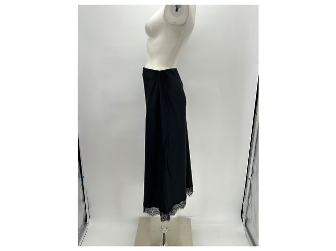 Massimo Dutti Gonna nera in satin e pizzo Nero - vista 4