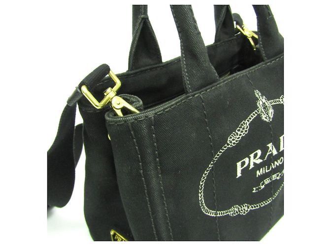 Tote Damen Schulter- und Tragetasche aus Canvas Prada Canapa S Größe 1BG439 Schwarz - Ansicht 7