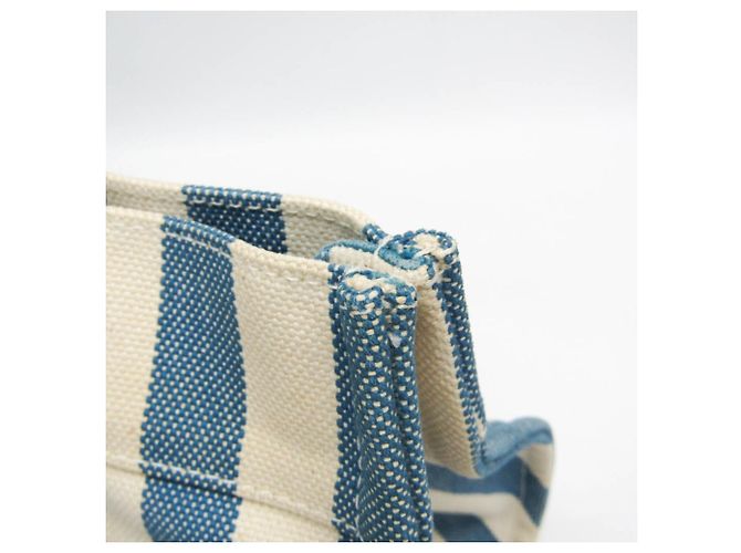 Hermès Cannes MM Baumwoll-Canvas Tote Bag Weiß Blau - Ansicht 10