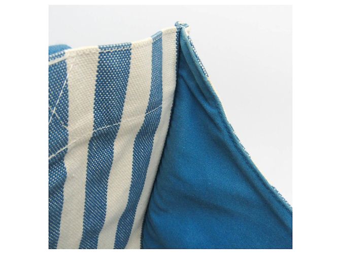 Hermès Cannes MM Baumwoll-Canvas Tote Bag Weiß Blau - Ansicht 11