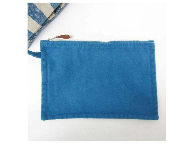 Hermès Cannes MM Baumwoll-Canvas Tote Bag Weiß Blau - Ansicht 15